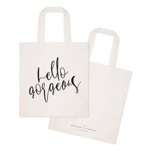 Hello Gorgeous Eco-Friendly Cotton Canvas Tote Bag Medium Size Long Handle Screen Letter Printing for Advertising Daily Use Gift - Product Image 2