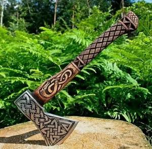 Hache à double lame de qualité industrielle en acier, personnalisée, de qualité supérieure, en acier au carbone, hache viking, manche en bois, en vente - Product Image 5