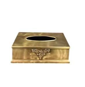 Boîte à mouchoirs en forme de rectangle de luxe faite à la main fleur attachée en métal avec support fini or Logo personnalisable pour revendeur - Product Image 2