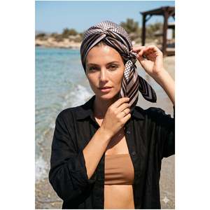 Foulard en satin à motifs pour femme 70x70 Marron FLR2000 - FLR2000-coffee - Product Image 3