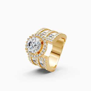 Anillo de compromiso de lujo con triple halo de diamantes cultivados en laboratorio de 4.43 quilates en oro amarillo, blanco y rosa de 9 quilates. - Product Image 3