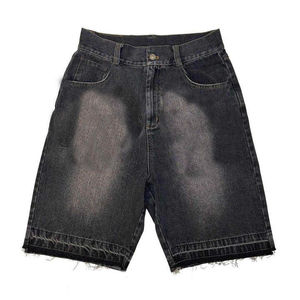 Short en jean ample droit baggy vintage pour hommes, short délavé noir avec broderie de logo personnalisé, short de style streetwear pour hommes - Product Image 3