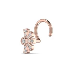 14KT Real Gold <b>Nose</b> Pin 0.06CT Diamond Exquisite Half Crystal Flower Shape Unique New Fashion Fine Body Piercing for Gift - Product Image 2