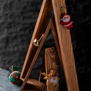 Árbol de Navidad de madera forma de pino decoración de Navidad hecha a mano árbol de mesa de madera portátil acabado natural - Product Image 2