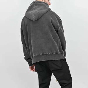 Sweat à capuche zippé pour homme en molleton double couche imprimé sur mesure, avec design délavé à l'acide, 100 % coton - Product Image 5