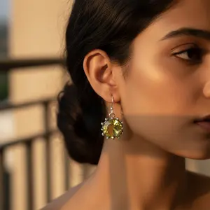 Boucles d'oreilles en argent 925 avec citrine pour femmes, bijoux élégants en cristal, cadeau - Product Image 1