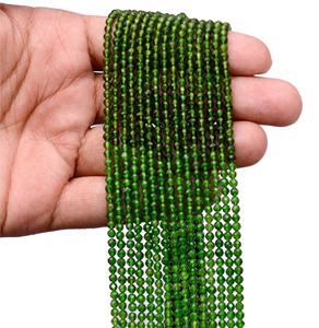 Cuentas de Piedra Natural Multichrome Diopsido Verde de 3mm-4mm, Redondas, Facetadas, Certificadas por Terceros, Hilo de 13 Pulgadas - Product Image 3