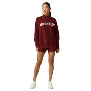 Ensemble 2 pièces hiver femme col montant et short au genou, style streetwear, en molleton polyester/coton uni, écologique, séchage rapide, respirant - Product Image 1