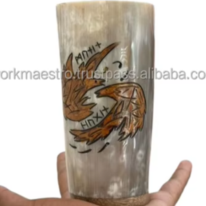 Auténtico Árbol de Navidad Vikingo Vegvisir Tallado a Mano, Moderno y Atractivo, Vaso de Chupito de Cuerno de Búfalo Genuino Grabado con la Palabra Skol - Product Image 3