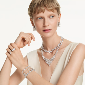Luxury Silver Floral Crystal Bridal <b>Statement</b> <b>Necklace</b> for Women Wedding Party Cubic Zirconia Diamond Jewelry - Product Image 3