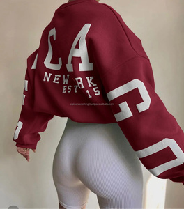 Ropa de calle personalizada, sudaderas con capucha de invierno con estampado de Puff, Sudadera con capucha holgada de gran tamaño bordada en relieve para mujer, sudaderas de cuello redondo - Product Image 3