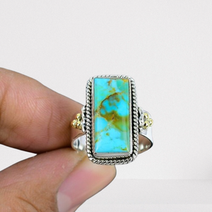 925 Sterling Silver Bohemian Style Oval Cut <b>Turquoise</b> Promise <b>Ring</b> Handmade Natural Gemstone Wedding Gift for Party Unisex - Product Image 1