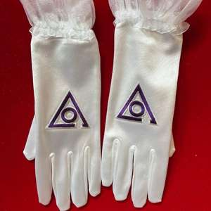 Patch brodé personnalisable pour gants maçonniques, vente en gros OEM, blanc, confortable, respirant, séchage rapide, anti-boulochage, petit prix, usage quotidien - Product Image 1