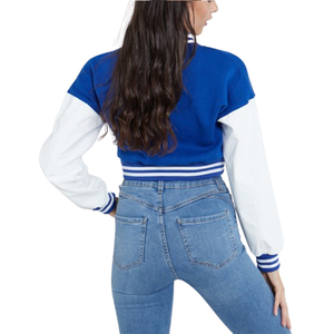 Vestes d'université longues pour femmes en tissu de laine fabriquées par des fabricants OEM Vestes d'université pour femmes Letterman avec logo de marque personnalisé en vente - Product Image 6