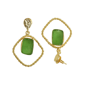 Boucles d'oreilles pendantes en laiton naturel, géométrie, pierre organique de qualité supérieure, finition plaquée or 18 carats, design bohème chic, haute qualité, unisexe, pour les fêtes - Product Image 3