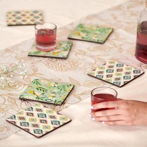 Elegant Classic Meena Wooden Coaster Set Bright <b>Hand</b>-Painted Designs <b>Heat</b> Resistant Durable Eco-Friendly for Everyday Dining - Product Image 4