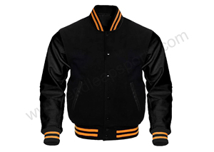 Veste universitaire à logo personnalisé, manches en cuir, broderie, veste de baseball noire pour hommes, veste Letterman Varisty - Product Image 5