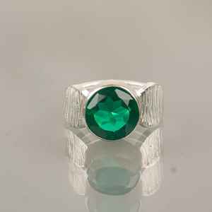 Emerald Ring Gemstone 925 Sterling <b>Silver</b> Rhodium Plated Luxury Jewelry Handmade Elegant Gift for Women Vintage Boho Design - Product Image 1