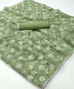 Chiffon Saree with <b>Brooches</b> and Stitched Blouse for Elegant Party Wear <b>Women</b> - Product Image 2