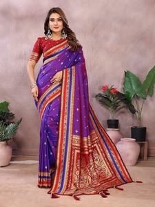 Saree Kalamkari de encaje a mano puro elegante con borde tejido Zari y Pallu transpirable ecológico perfecto para todas las ocasiones - Product Image 2