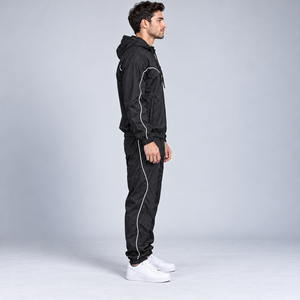 Chaqueta con capucha y cremallera completa con ribetes reflectantes para hombre, pantalones deportivos de corte holgado, fabricante de ropa personalizada - Product Image 4