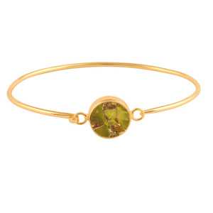 Pulsera de cobre y turquesa con peridoto redondo para mujer, brazalete ajustable, 24k, chapado en oro, hecho a mano, regalo - Product Image 1