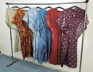 Vestido Kaftan de Seda con Estampado Floral para Mujer, Transpirable, de Secado Rápido, con Cierre de Cordón, Largo, para Playa, Verano, Noche, Otoño - Product Image 1