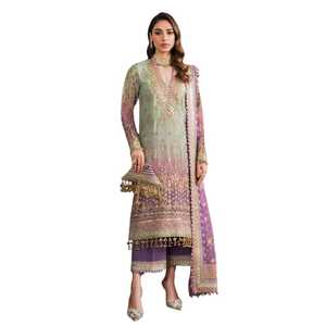 Heavy Luxury Eco-Friendly Party Wear Lengha Choli Set Bordado de diamantes de imitación Rich Faux Georgette Dupatta Indian/Pakistani - Product Image 1