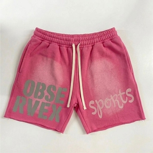 Custom Mens Wholesale French Terry Shorts Casual Shorts for Men Cotton Acid Wash Sun Fade Raw Edge Graphic Drawstring Shorts - Product Image 5