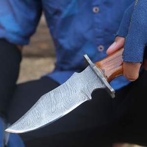 Cuchillo de Caza de Hoja Fija de Acero de Damasco para Supervivencia al Aire Libre, Hecho a Mano, Venta al por Mayor, con Mango de Madera, Personalizado OEM con Funda - Product Image 2