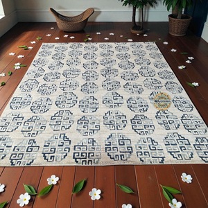 Modern Geometric Hand-Knotted Wool Area Rug Blue for Bedroom Living Room Dining Room & Office - Product Image 2