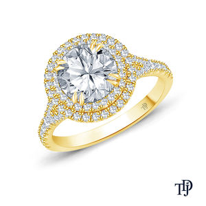 แหวนหมั้นแบบกึ่งสำเร็จรูป ทอง 14K ดีไซน์วงแหวนแยกสองชั้น ประดับด้วยเพชรแบบดับเบิ้ลฮาโล รับผลิตแบบ OEM ขายส่ง ขายปลีก ผู้ผลิตระดับนานาชาติ - Product Image 1