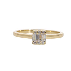 แหวนทองคำ14K พร้อมบาแกตต์สี่เหลี่ยมและเพชรทรงกลม0.11CTW ธรรมชาติในการตั้งค่าคลัสเตอร์เพื่อความซับซ้อนเหนือกาลเวลา - Product Image 4