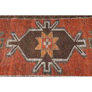 2.9x10.2 ft Vintage Patchwork Runner Rug Eco-Friendly Orange <b>Brown</b> Turkish Solid <b>Wool</b> with Latex Backing - Product Image 5