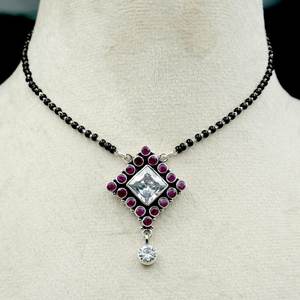 Collar de piedras preciosas de rubí de Plata de Ley 925 hecho a mano forma geométrica Mangalsutra para mujer regalo para ella - Product Image 2