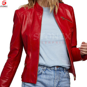 Red <b>Real</b> <b>Leather</b> Adult <b>Women</b> Latest Design Zipper <b>Jackets</b> Wholesale Best Selling High Quality Plus Size Custom - Product Image 6