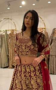 Lehenga Choli Dupatta con Blusa, Bordado, Pedrería y Perlas, Lehenga Choli de Novia, Precio al por Mayor - Product Image 2