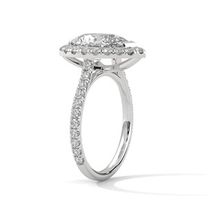 3.0ct Pear Cut CZ Halo <b>Solitaire</b> <b>Ring</b> with Pave Set Band 925 Sterling <b>Silver</b> - Product Image 3