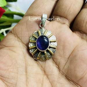 Colgante fino de Plata de Ley 925 hecho a mano con ajuste de bisel de alta calidad, piedra preciosa de amatista natural, accesorio de fiesta para mujer - Product Image 2