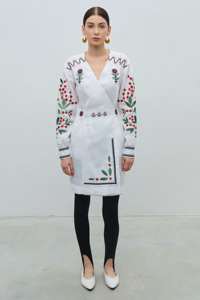 2025 blusa informal ucraniana/Top impresionante bordado bohemio manga larga ancha cuello en V alto tejido ecológico bajo precio de fábrica - Product Image 5