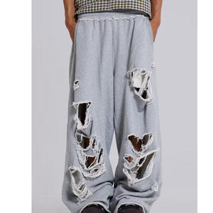 Pantalones Deportivos de Algodón de Alta Gama para Hombre, con Logotipo Personalizado, Estilo Vintage, Cintura con Cordón, Corte Recto, Color Gris - Product Image 4