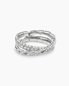 Bague en diamant blanc plaqué argent sterling 925 pour femme Câble Flex Design à deux rangées Bijoux de mode en acier inoxydable sculptés élégants - Product Image 4
