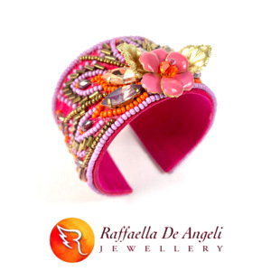 Pulseras de Cuentas Hechas a Mano en Fucsia, Naranja y Morado, Diseño Rígido Único de Italia - Product Image 2