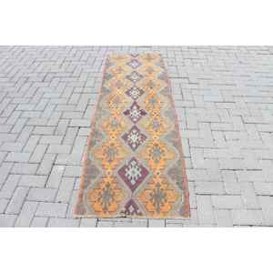 Alfombra Turca, Alfombra Vintage de 2.3x7.1 pies, Alfombra Oriental de Lana Marrón Anaranjado - Product Image 1