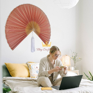 พัดไม้ไผ่ธรรมชาติสีชมพูงานสานมือตกแต่งผนังบ้านศิลปะแขวนพัดลมหัวเตียงที่สร้างสรรค์ห้องนั่งเล่นห้องนอน kingcraftviet - Product Image 1