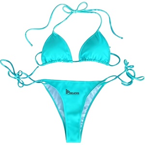 Conjunto de traje de baño de bikini para mujer, traje de baño de dos piezas de tela elástica, ropa de playa cómoda para nadar y vacaciones - Product Image 2