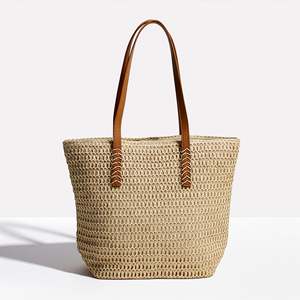 Tide Weave Fashion <b>Tote</b> Bag Zippered Closure Large Capacity Customizable Logo Solid Color for Summer Autumn Spring Use Polyester - Product Image 1