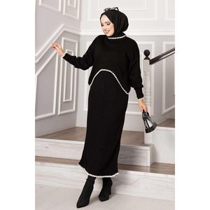 Conjunto modesto de 2 piezas con manga acanalada negra con tacto elegante - Product Image 5