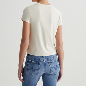 Crop Crewneck <b>Tee</b> for Women Short Sleeve OEM Service <b>White</b> Vintage Effortless Everyday Top Eco-Friendly Cotton T Shirts Women - Product Image 5