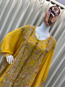 Salwar Kameez Moderno Bordado en Amarillo Mostaza, Diseño Indo-Occidental para Fiestas, de Secado Rápido para Todas las Temporadas - Product Image 4